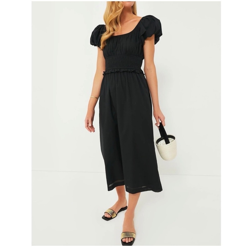 Tuckernuck x Pomander Place | Flynn Midi Dress M Black Smock Puff Sleeve Cotton